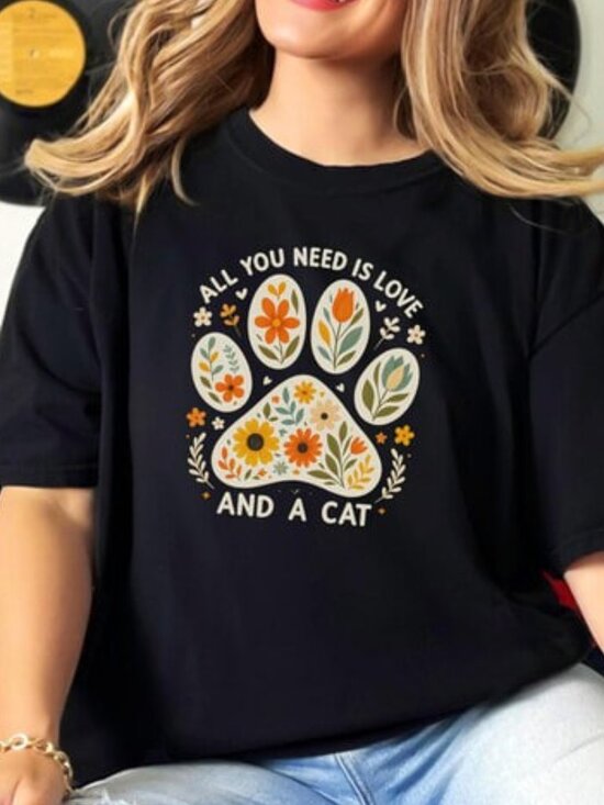 Tops - Floral Cat Paw Shirt, Cat Lover Gift, Cute Cat Tee